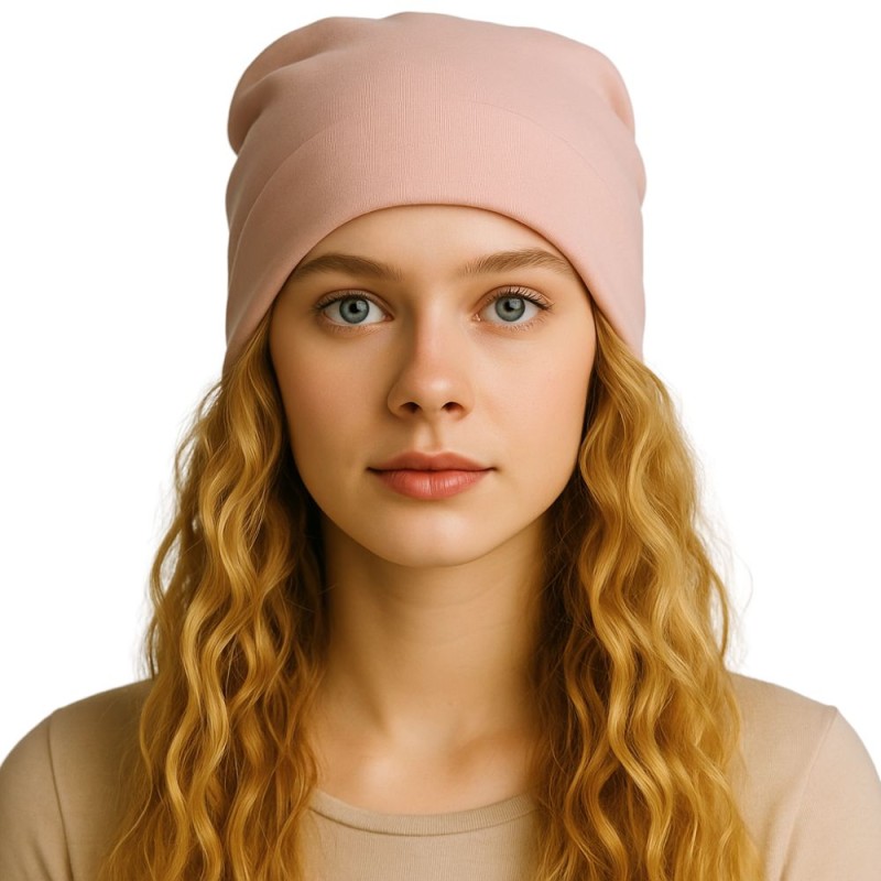 Czapka damska Beanie włoska cienka smerfetka pastelowy róż