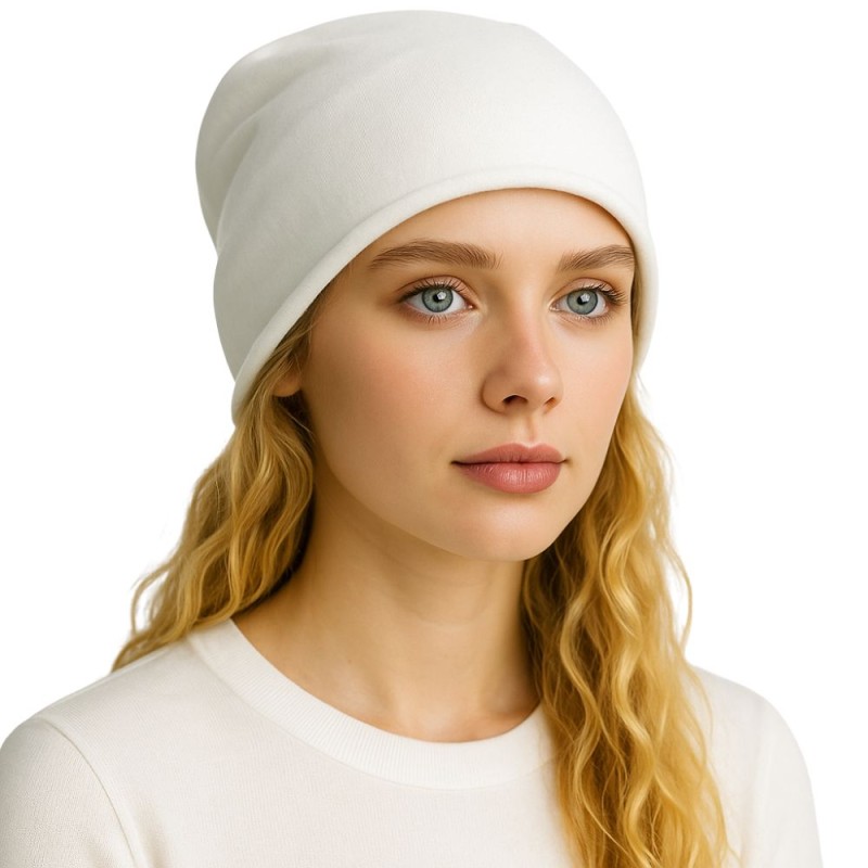 Czapka damska Beanie włoska cienka smerfetka bawełna biała