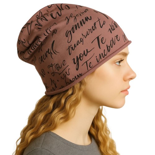 Czapka damska Beanie włoska cienka smerfetka bawełna różowa z napisami