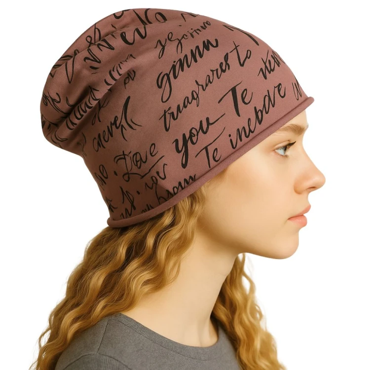 Czapka damska Beanie włoska cienka smerfetka bawełna różowa z napisami