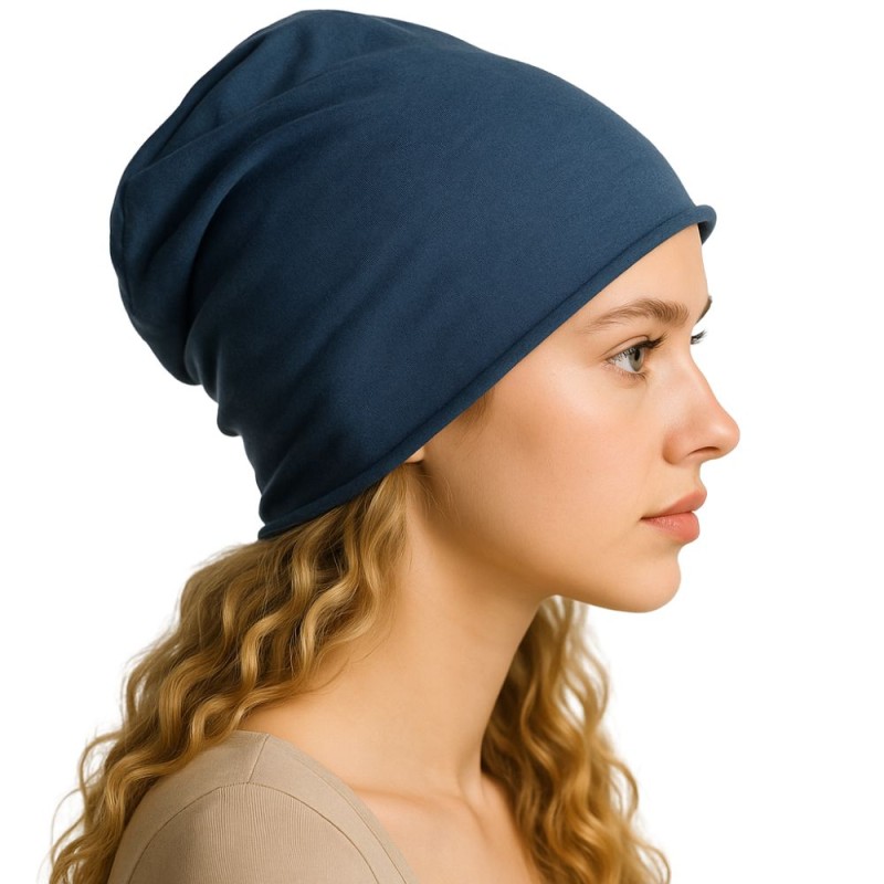 Czapka damska Beanie włoska cienka smerfetka bawełna niebieska