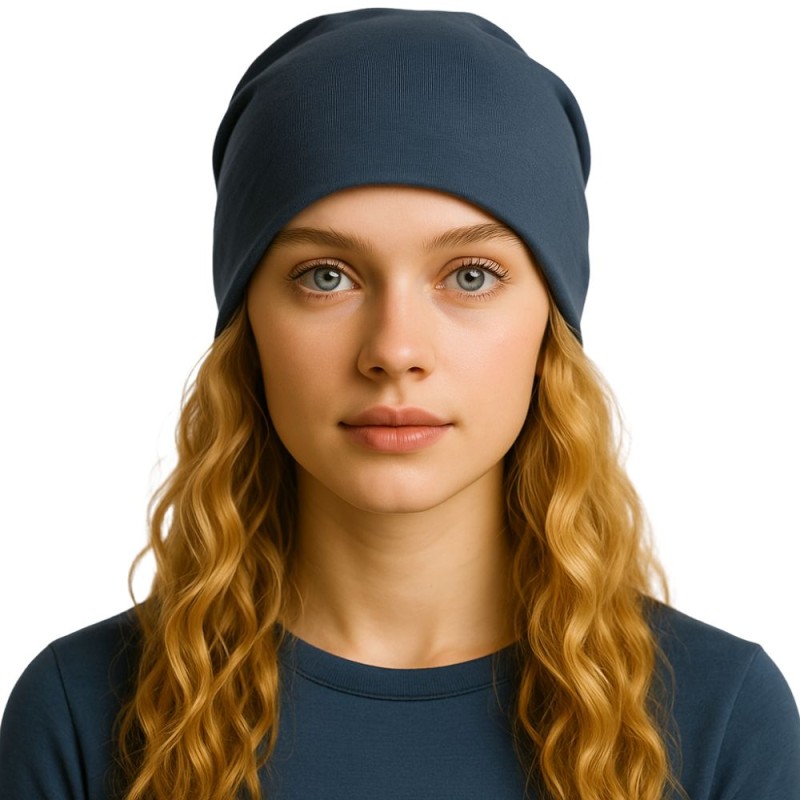 Czapka damska Beanie włoska cienka smerfetka bawełna niebieska