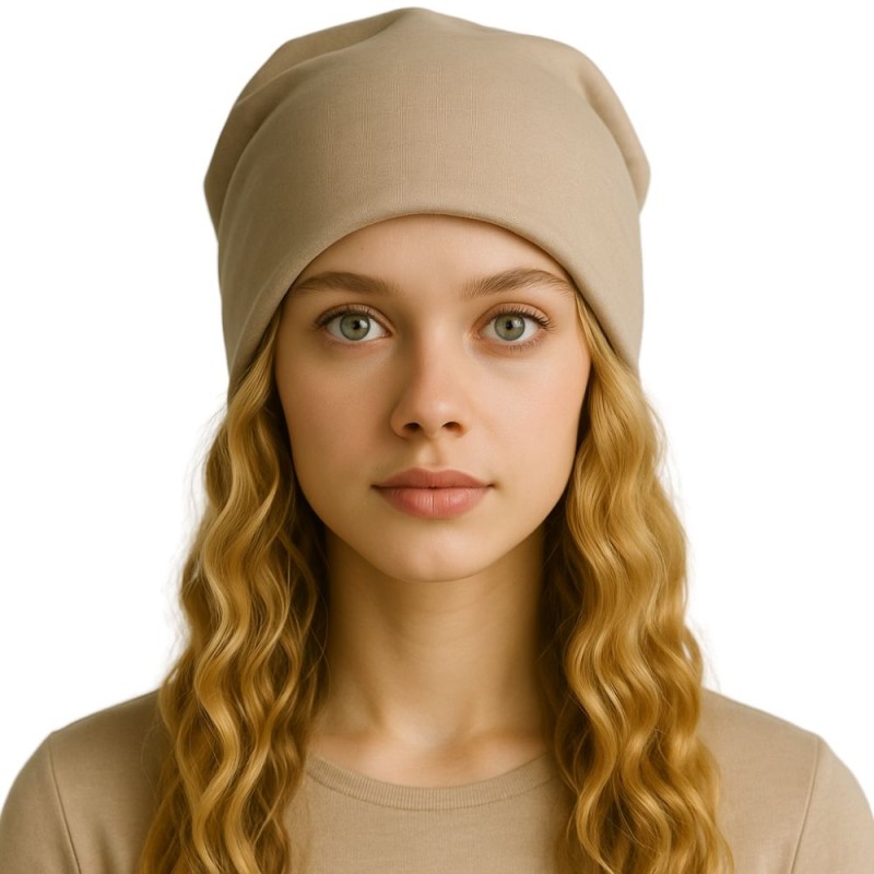 Czapka damska Beanie włoska cienka smerfetka bawełna ecru
