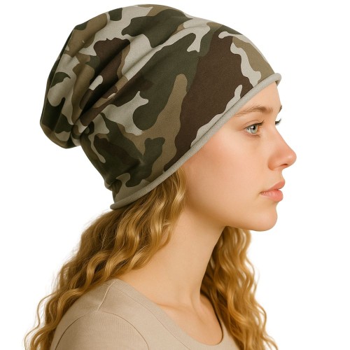 Czapka damska Beanie włoska cienka smerfetka bawełna szara moro