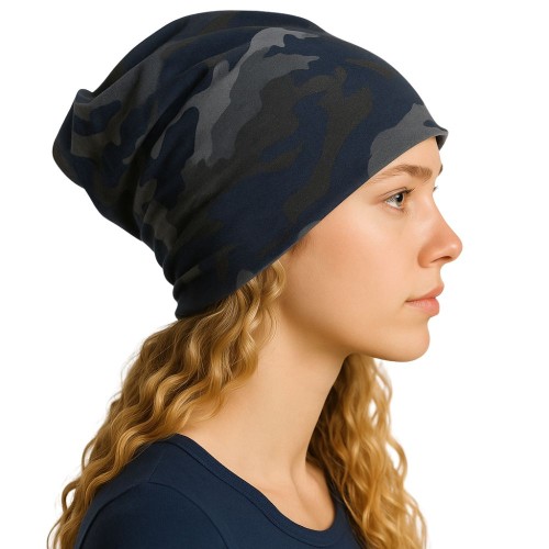 Czapka damska Beanie włoska cienka smerfetka bawełna granatowa moro
