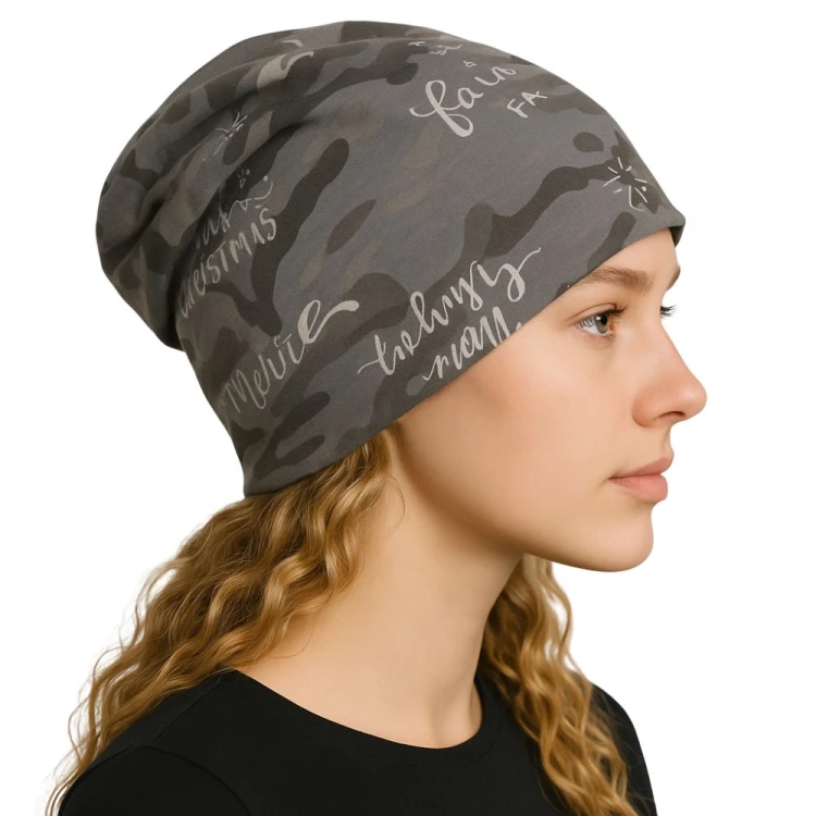 Czapka damska Beanie włoska cienka smerfetka bawełna szaro-grafitowa
