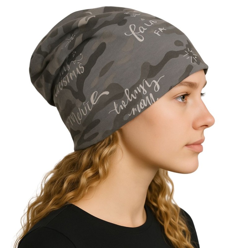 Czapka damska Beanie włoska cienka smerfetka bawełna szaro-grafitowa