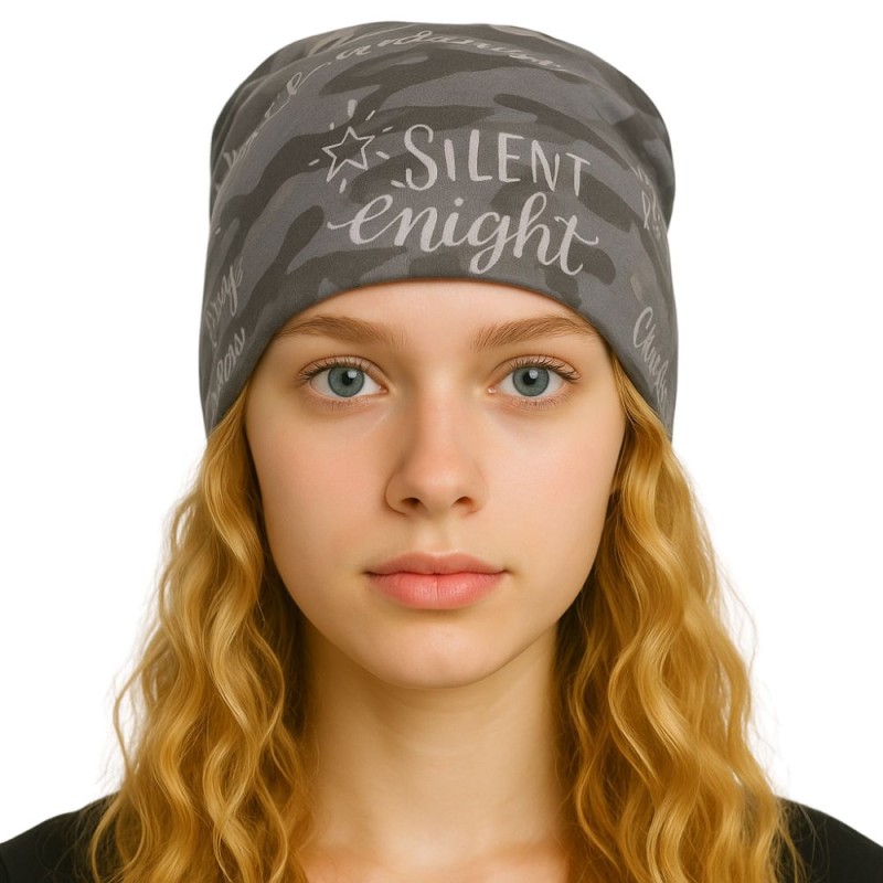 Czapka damska Beanie włoska cienka smerfetka bawełna szaro-grafitowa