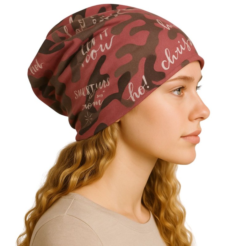 Czapka damska Beanie włoska cienka smerfetka bawełna różowo-szara