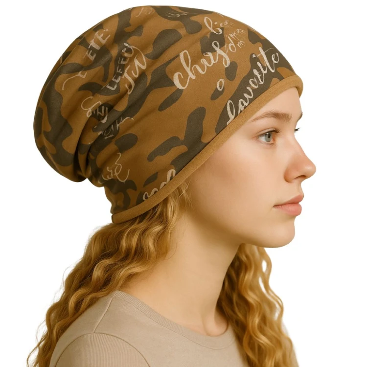 Czapka damska Beanie włoska cienka smerfetka bawełna musztardowo-szara