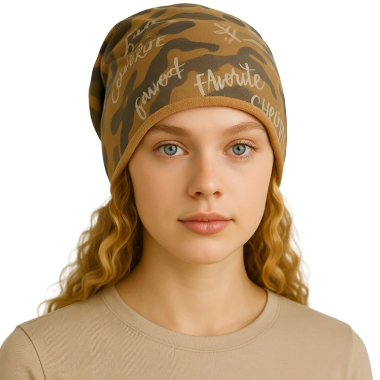 Czapka damska Beanie włoska cienka smerfetka bawełna musztardowo-szara
