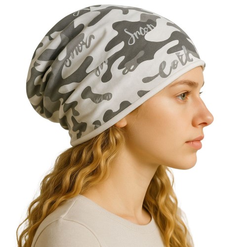 Czapka damska Beanie włoska cienka smerfetka bawełna biało-szara
