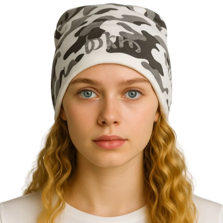 Czapka damska Beanie włoska cienka smerfetka bawełna biało-szara