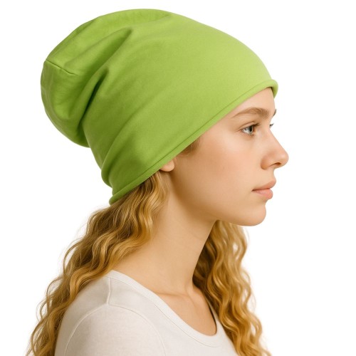 Czapka damska Beanie włoska cienka smerfetka bawełna zielona żarówiasty