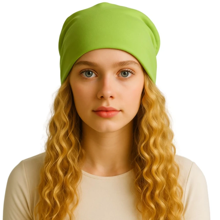 Czapka damska Beanie włoska cienka smerfetka bawełna zielona żarówiasty