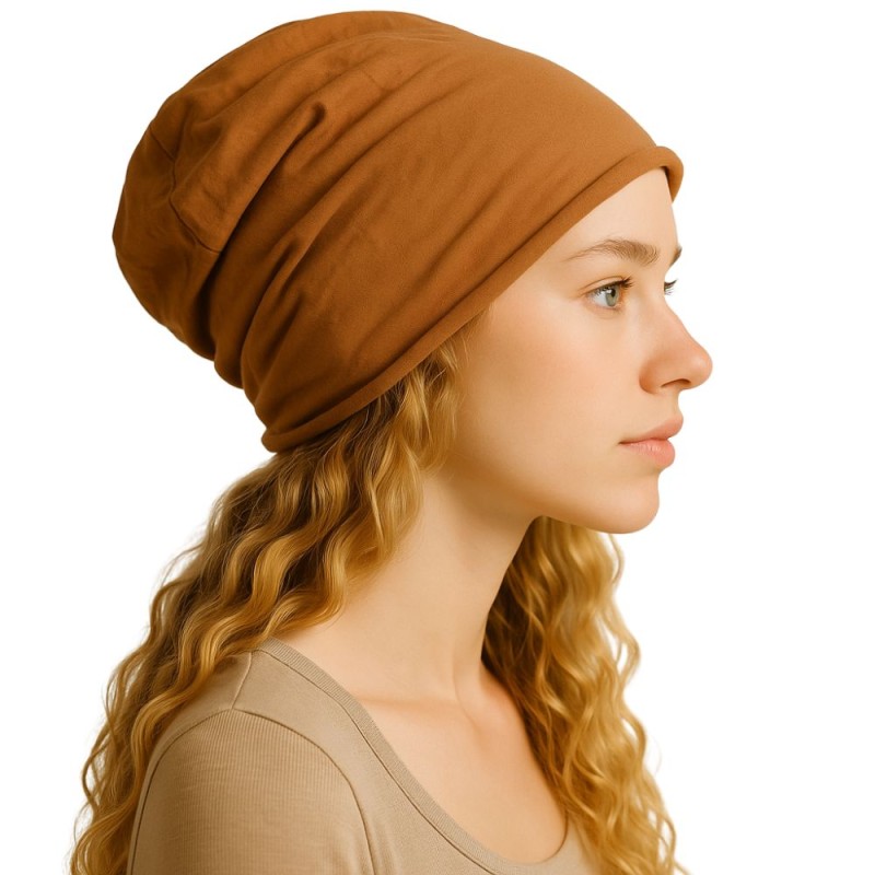 Czapka damska Beanie włoska cienka smerfetka bawełna camel