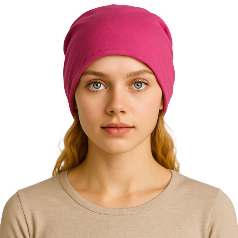 Czapka damska Beanie włoska cienka smerfetka bawełna pink