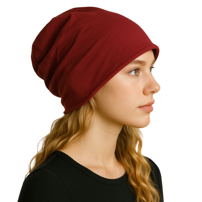 Czapka damska Beanie włoska cienka smerfetka bawełna bordowa