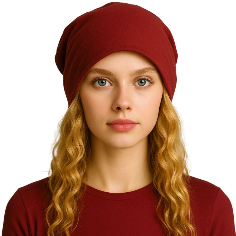 Czapka damska Beanie włoska cienka smerfetka bawełna bordowa