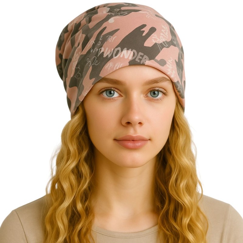 Czapka damska Beanie włoska cienka smerfetka bawełna moro różowa