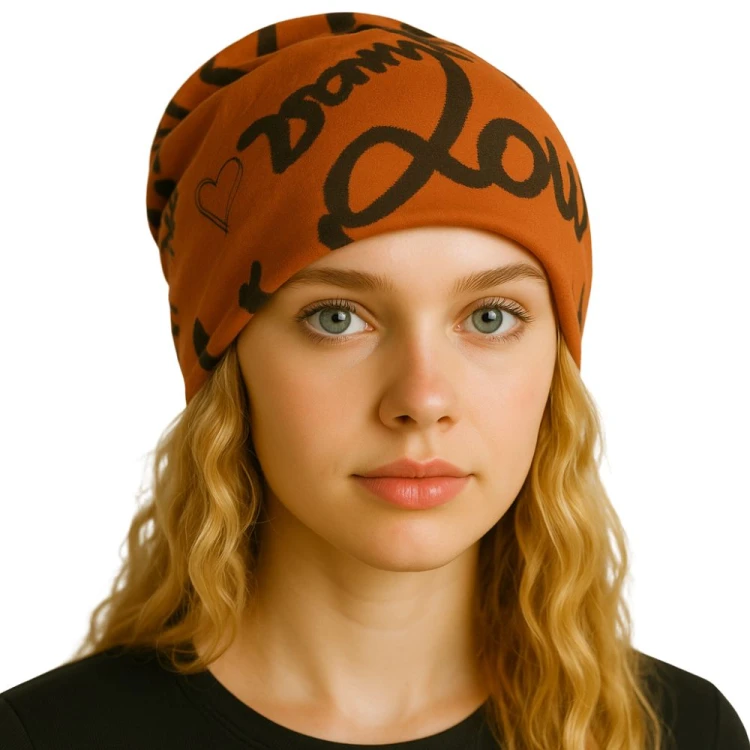 Czapka damska Beanie włoska cienka smerfetka bawełna ruda