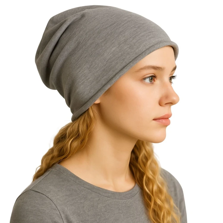 Czapka damska Beanie włoska cienka smerfetka bawełna szara