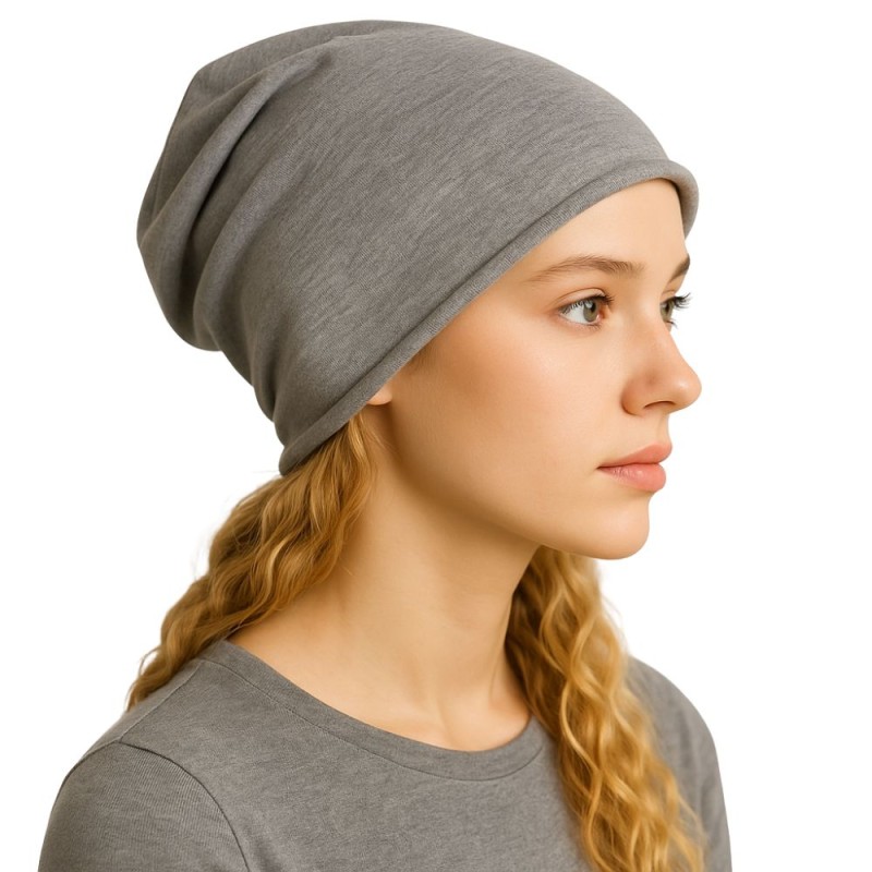 Czapka damska Beanie włoska cienka smerfetka bawełna szara