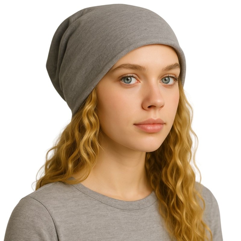 Czapka damska Beanie włoska cienka smerfetka bawełna szara