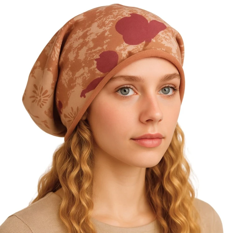 Czapka damska Beanie włoska cienka smerfetka bawełna brązowa