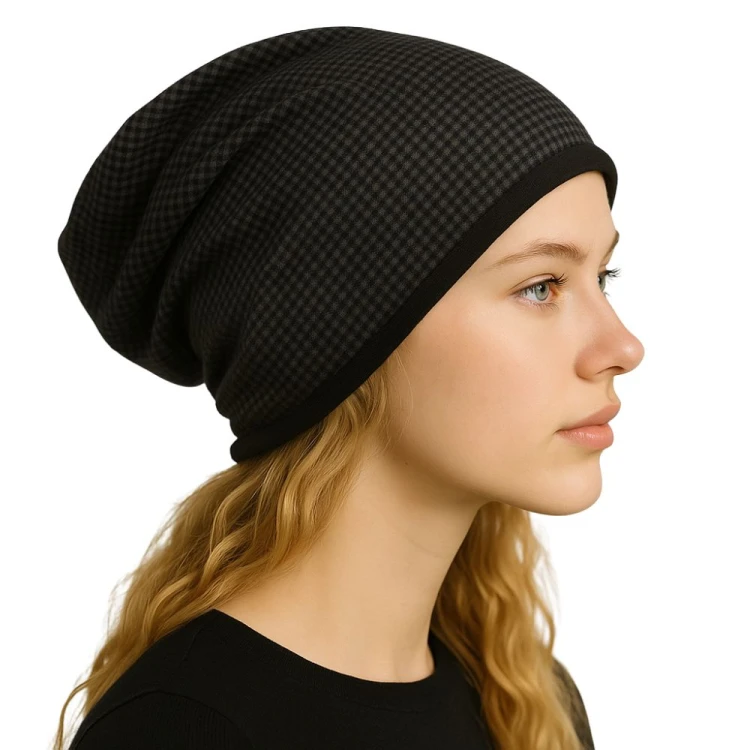 Czapka damska Beanie włoska cienka smerfetka bawełna czarna