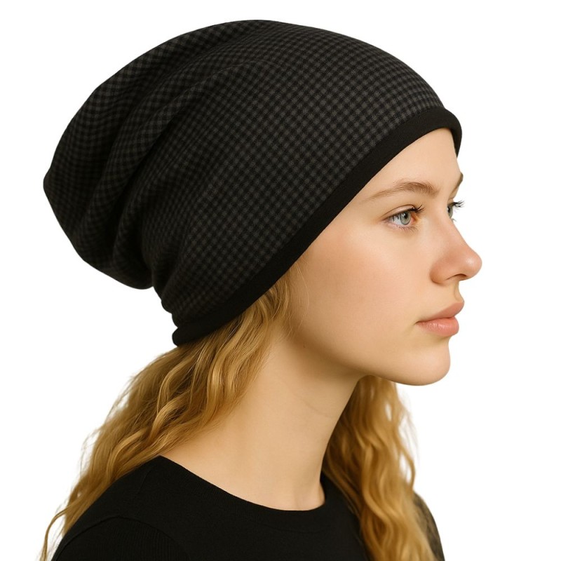 Czapka damska Beanie włoska cienka smerfetka bawełna czarna