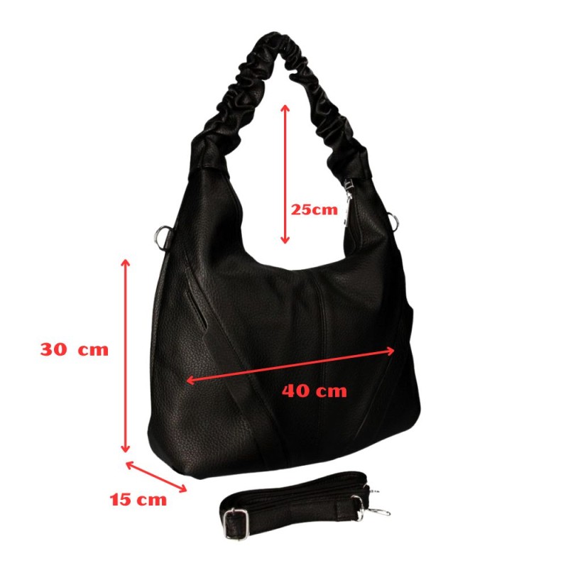 Torebka Damska typu hobo z marszczonym uchwytem czarna