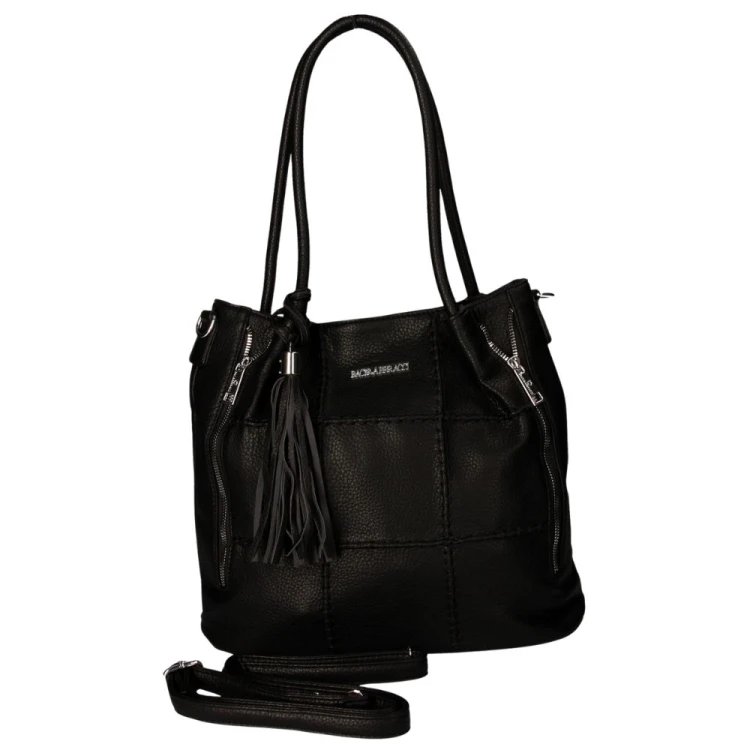 Torebka Damska typu shopper z przeszyciami czarna