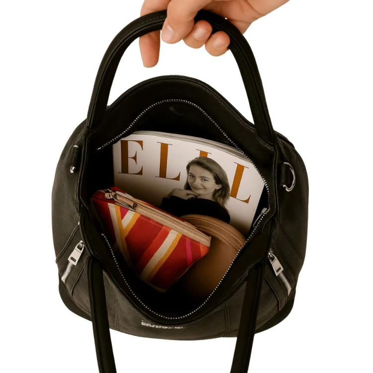 Torebka Damska typu shopper z przeszyciami czarna