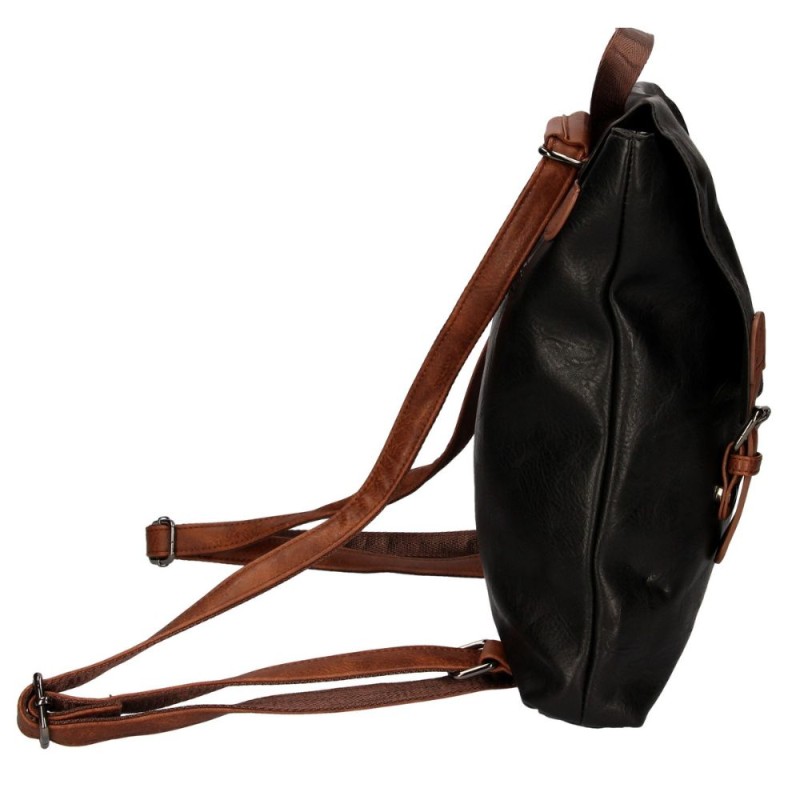 Plecak damski czarny z brązowymi detalami