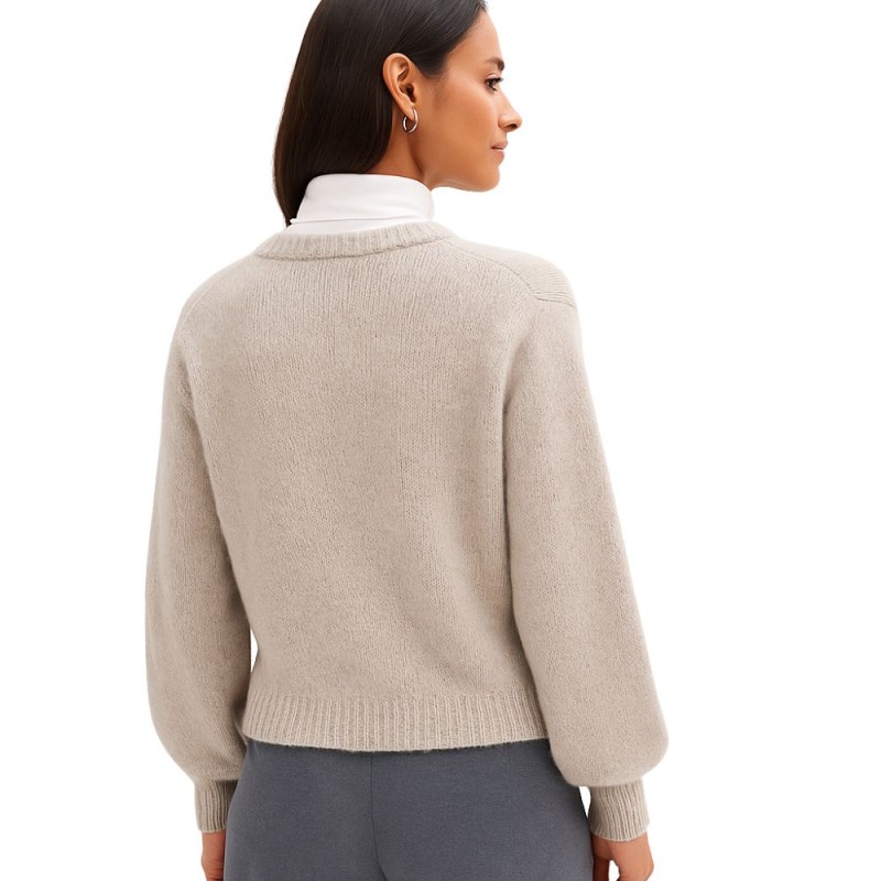 Sweter Damski Kardigan z Guzikami Włoski Beżowy M/L