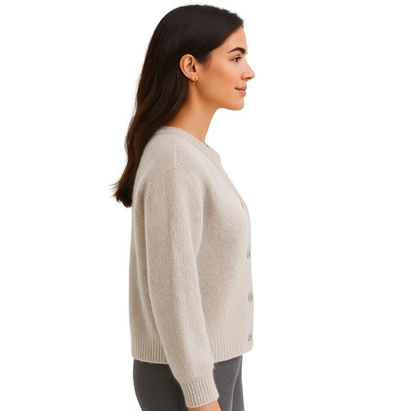 Sweter Damski Kardigan z Guzikami Włoski Beżowy M/L