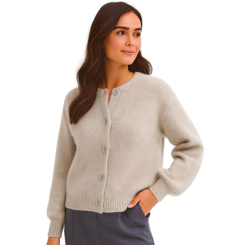 Sweter Damski Kardigan z Guzikami Włoski Beżowy M/L