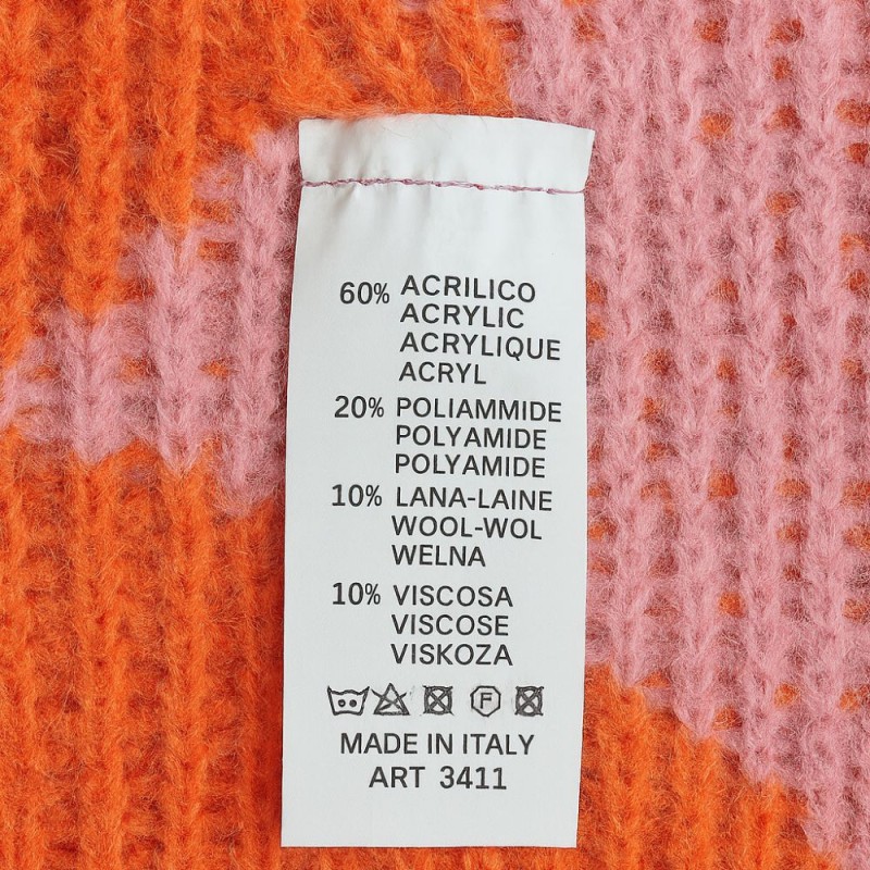 Sweter Damski w Geometryczny Wzór Włoski Różowo-Pomarańczowy