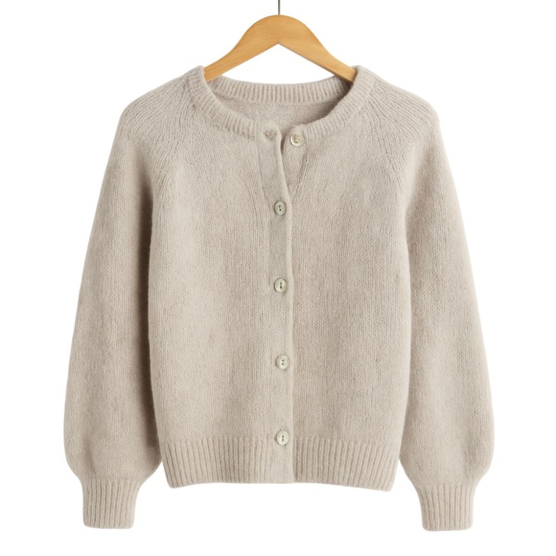 Sweter Damski Kardigan z Guzikami Włoski Beżowy M/L