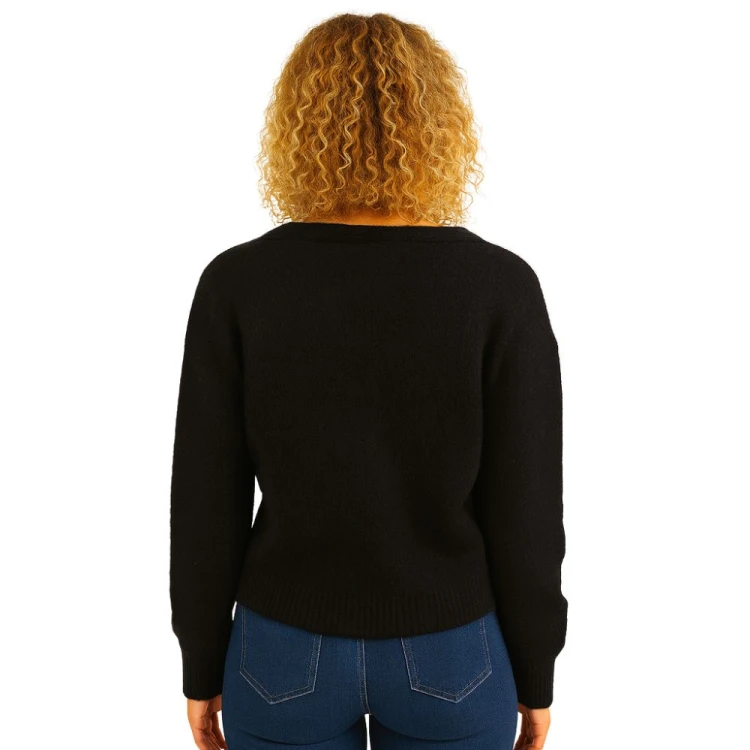 Sweter Damski Kardigan z Guzikami Włoski Czarny