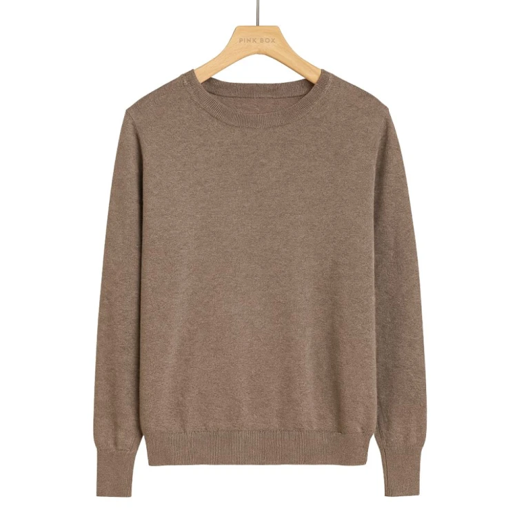 Sweter Damski Klasyczny Włoski Brązowy