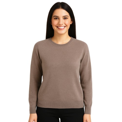 Sweter Damski Klasyczny Włoski Brązowy