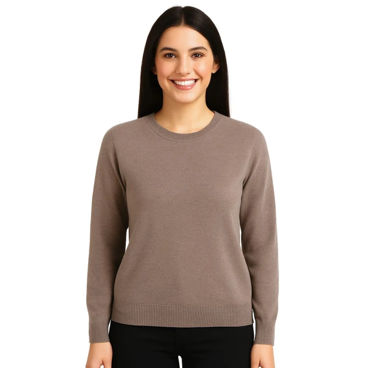 Sweter Damski Klasyczny Włoski Brązowy
