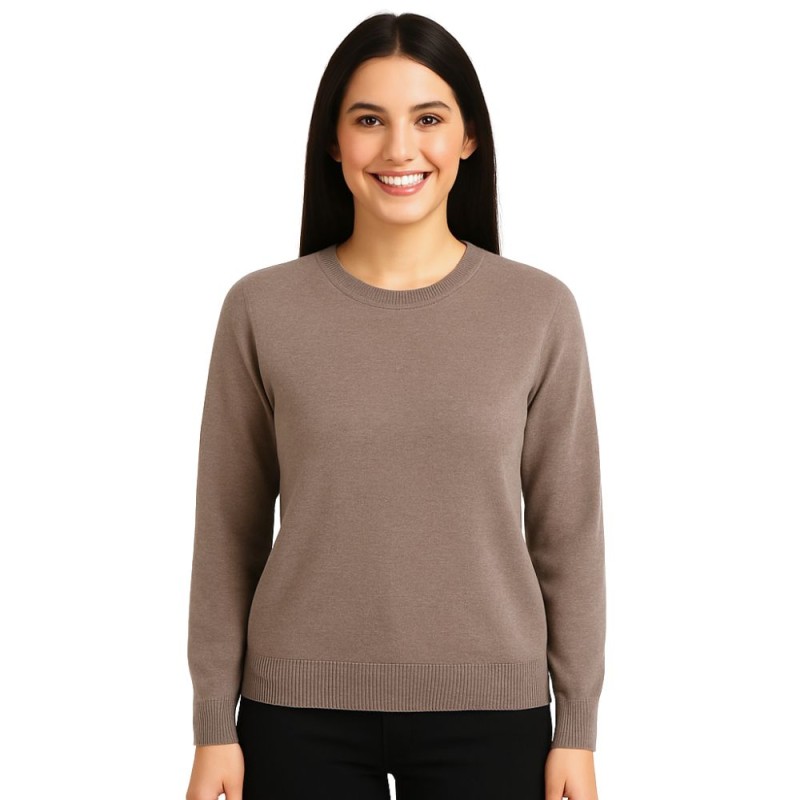 Sweter Damski Klasyczny Włoski Brązowy