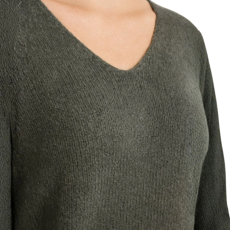 Sweter Damski z Dekoltem w Serek Włoski Zielony