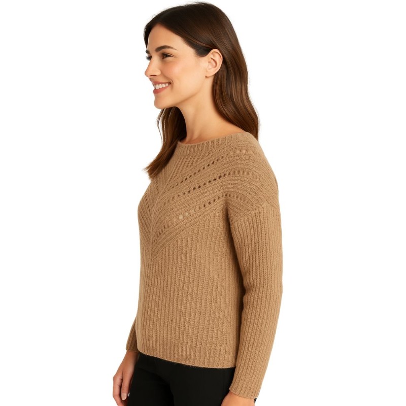 Sweter Damski Ażurowy Włoski Beżowy M/L