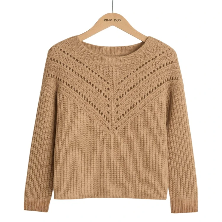 Sweter Damski Ażurowy Włoski Beżowy M/L