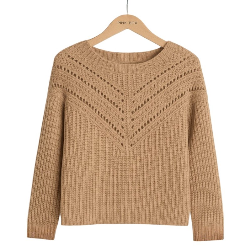 Sweter Damski Ażurowy Włoski Beżowy M/L