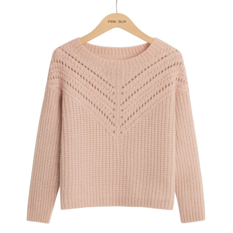 Sweter Damski Ażurowy Włoski Pudrowo Różowy S/M